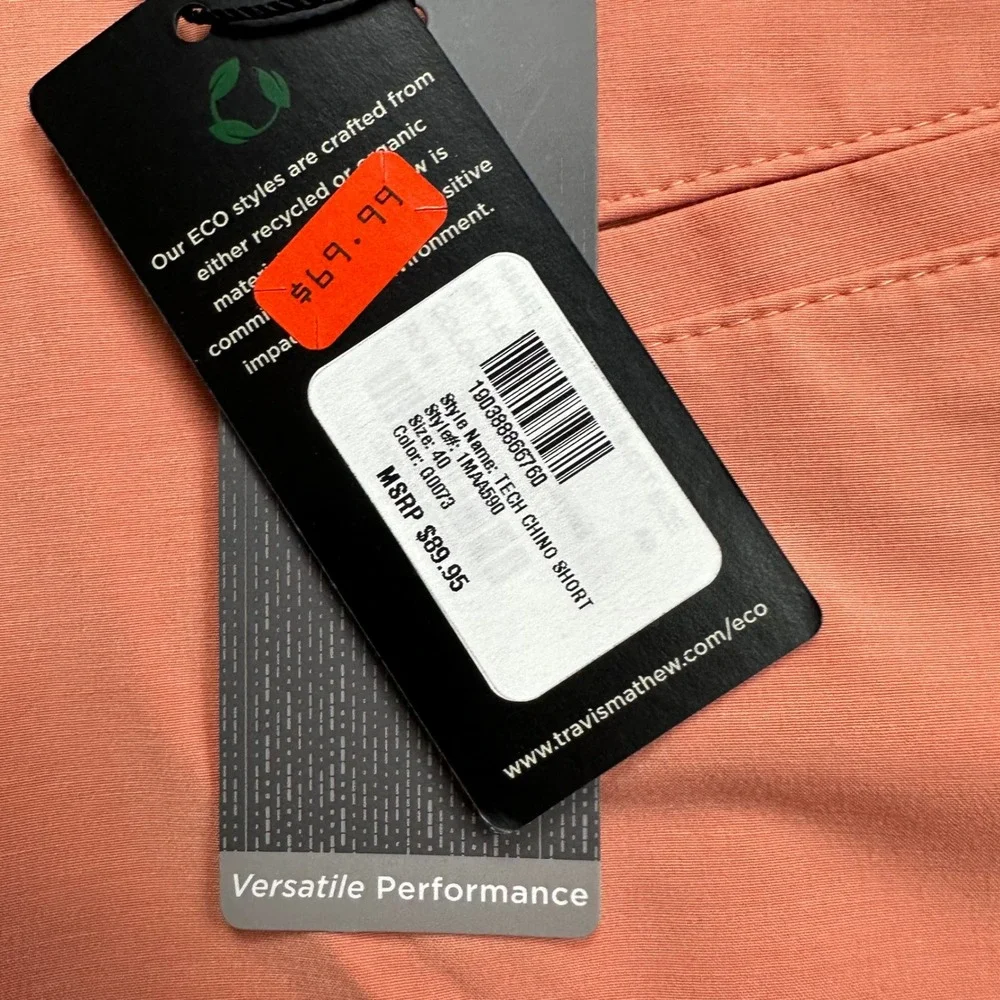 Travis Mathew Tech Chino Shorts Mens 40 Peach Pink 1MAA590 8